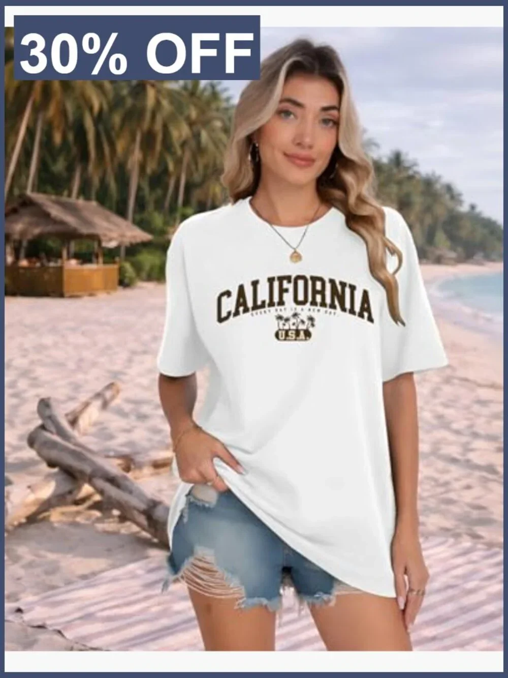 California Graphic Tee Palm Tree USA Style Crew Neck Short Sleeve Cotton_4
